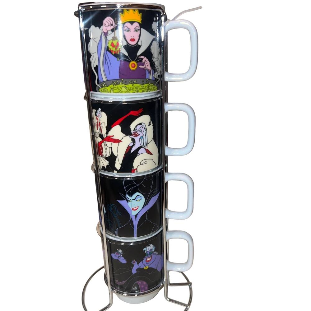 Disney Villains Stackable Coffee Mug Cups Tower Complete Set of 4 NEW evil queen
